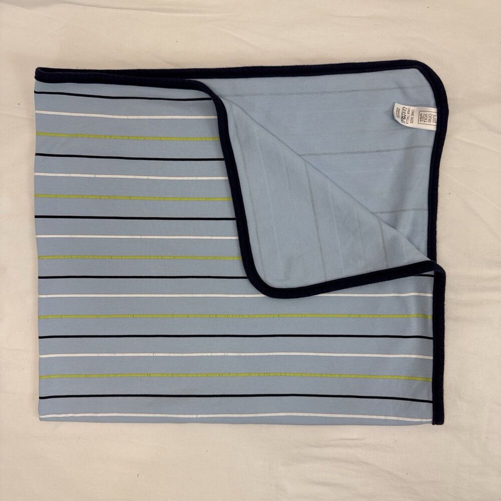 CARTERS JUST ONE YOU BLUE NAVY LIME GREEN WHITE STRIPE COTTON RECEIVING BLANKET